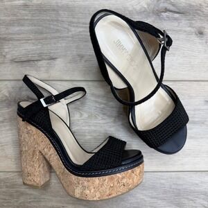 Jimmy Choo Naylor 135 Platform Sandals Black Suede Cork Heel Ankle‎ Strap Buckle
